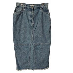 Vintage Made In Hong Kong Christopher & Banks Blue Denim Midi Skirt, 12